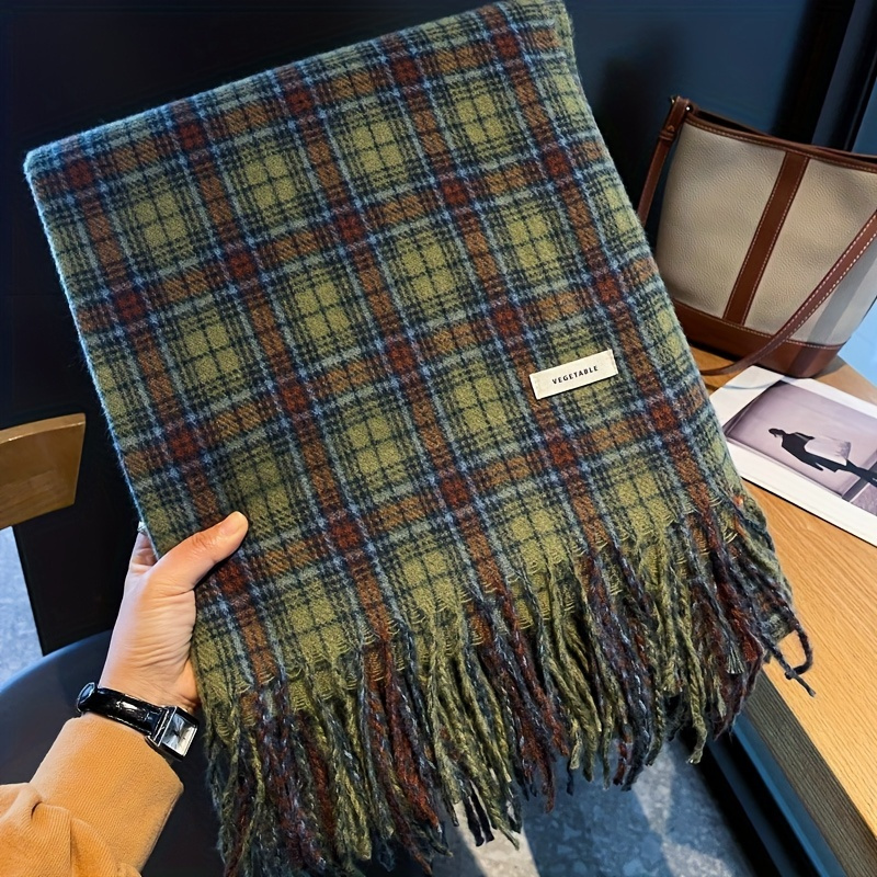 Cashmere Scarf Wrap - Vintage vert Plaid gland écharpe femmes