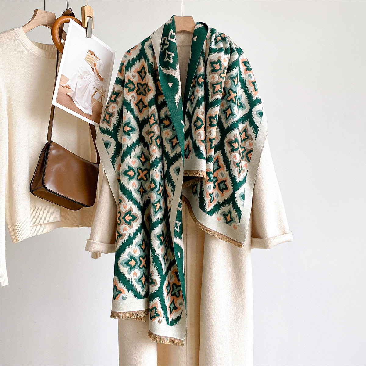 Cashmere Scarf Wrap - Écharpe réversible en imitation cachemire pour