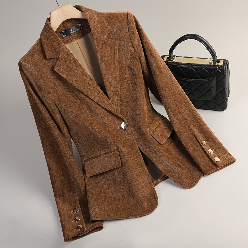 Winter Clothing Work - Blazer en velours jaune or pour