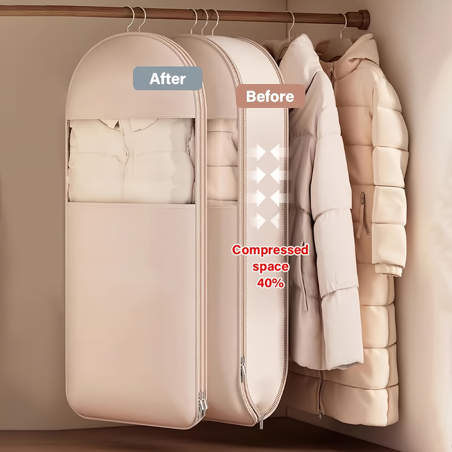 Winter Clothing Organizer - Sac suspendu à compression beige, 40
